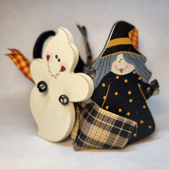 Folk Art Halloween Wood DECORATION Witch Ghost Black Cat Jack-O-Lantern Pumpkin - Picture 1 of 8